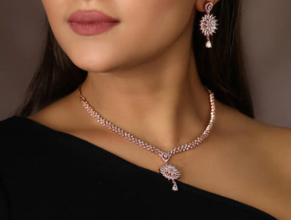 Royal Rive American Diamond Rose Gold Plated Jewellery Set