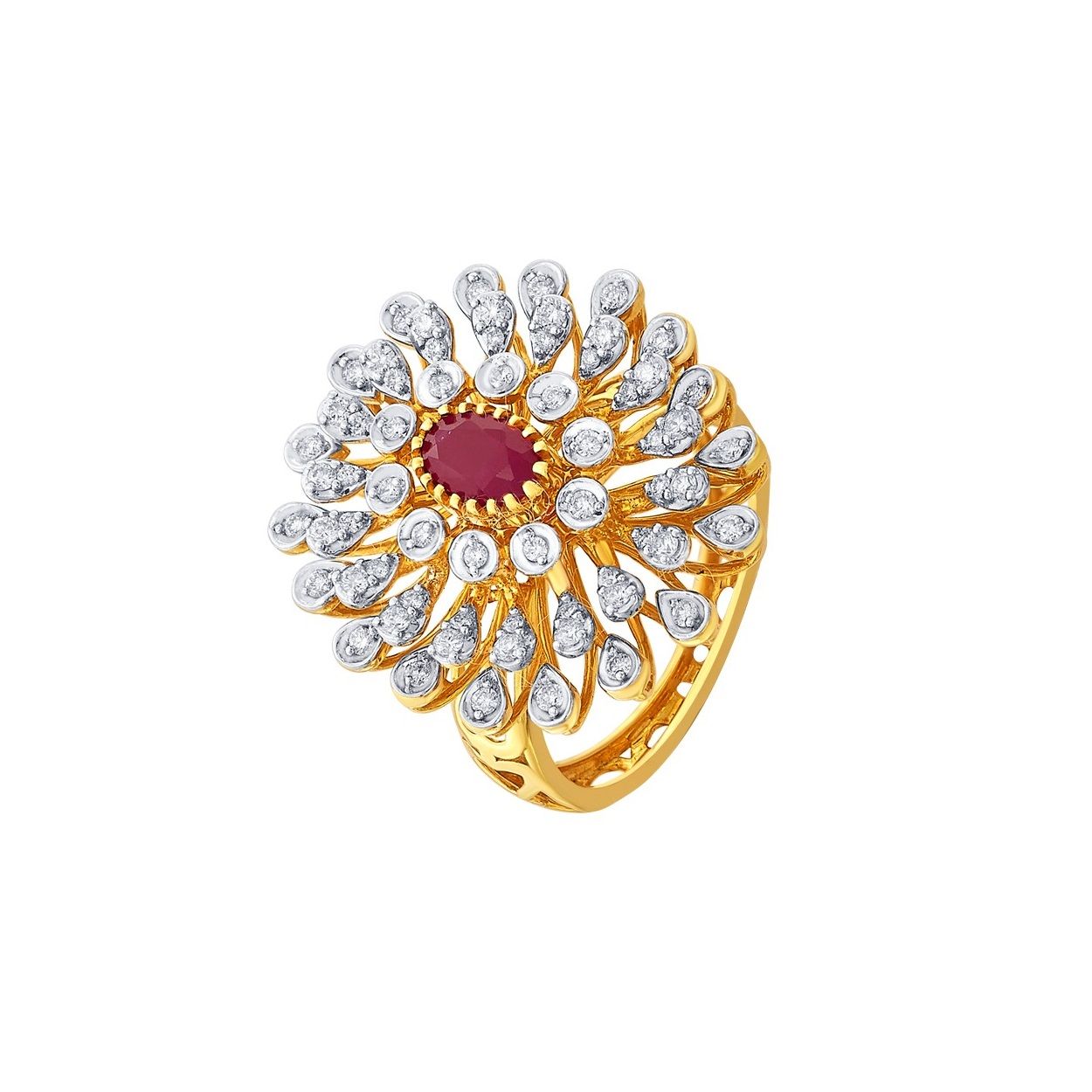 Gold-Plated Cubic Zirconia Studded Floral Design Adjustable Finger Ring