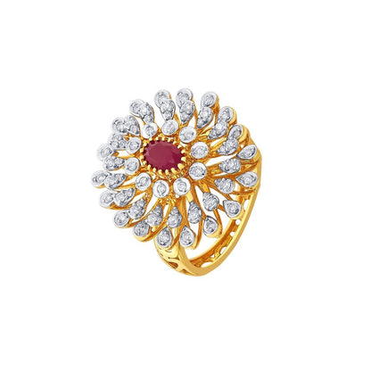 Gold-Plated Cubic Zirconia Studded Floral Design Adjustable Finger Ring