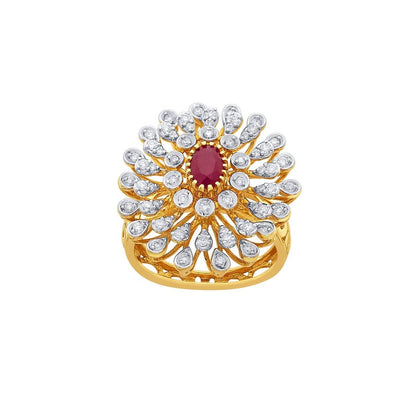 Gold-Plated Cubic Zirconia Studded Floral Design Adjustable Finger Ring