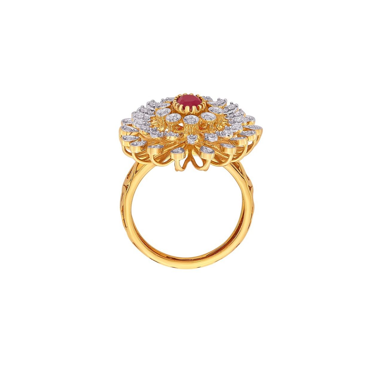 Gold-Plated Cubic Zirconia Studded Floral Design Adjustable Finger Ring