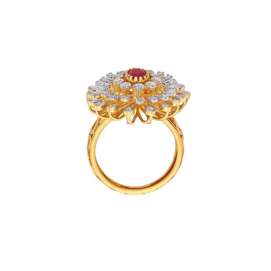 Gold-Plated Cubic Zirconia Studded Floral Design Adjustable Finger Ring