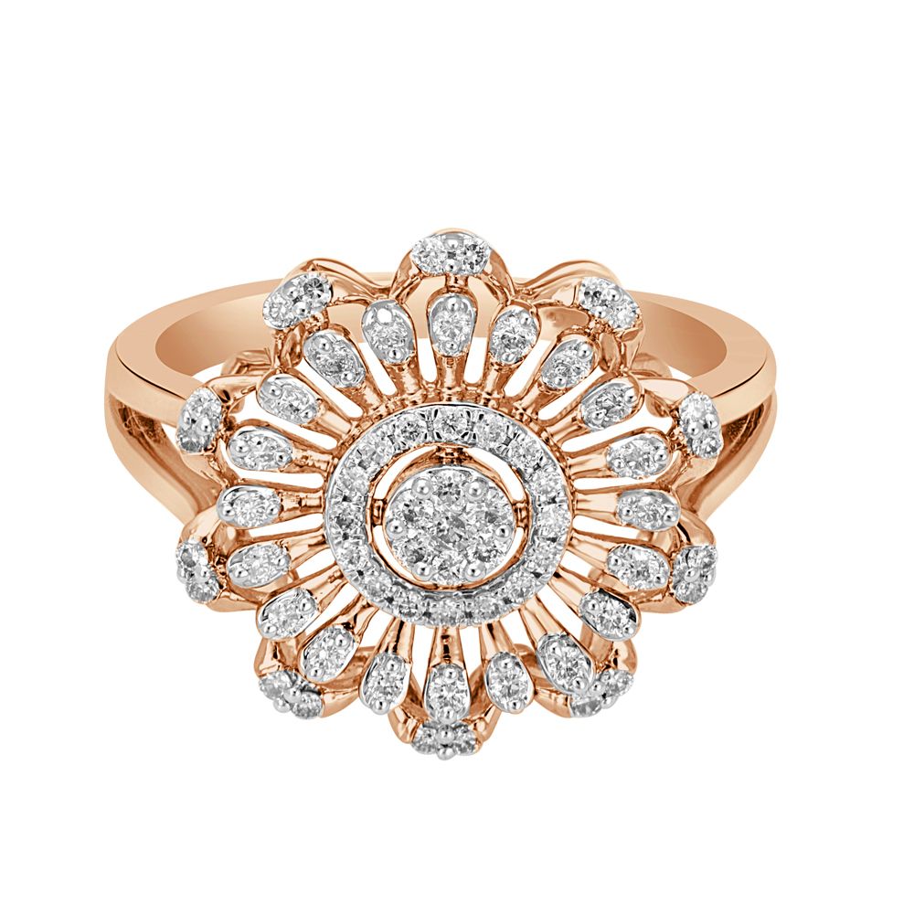 Beautiful & Premium Rose Gold-Plated Zirconia Floral Design Adjustable Finger Ring