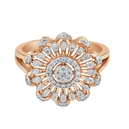 Beautiful & Premium Rose Gold-Plated Zirconia Floral Design Adjustable Finger Ring