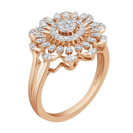 Beautiful & Premium Rose Gold-Plated Zirconia Floral Design Adjustable Finger Ring