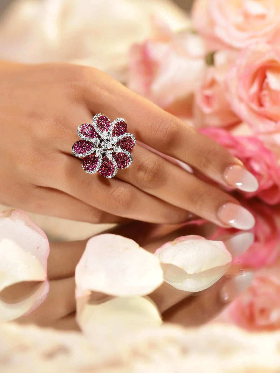 Premium & Aesthetic Pink Sunlower Design Adjustable Finger Ring