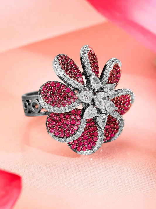Premium & Aesthetic Pink Sunlower Design Adjustable Finger Ring