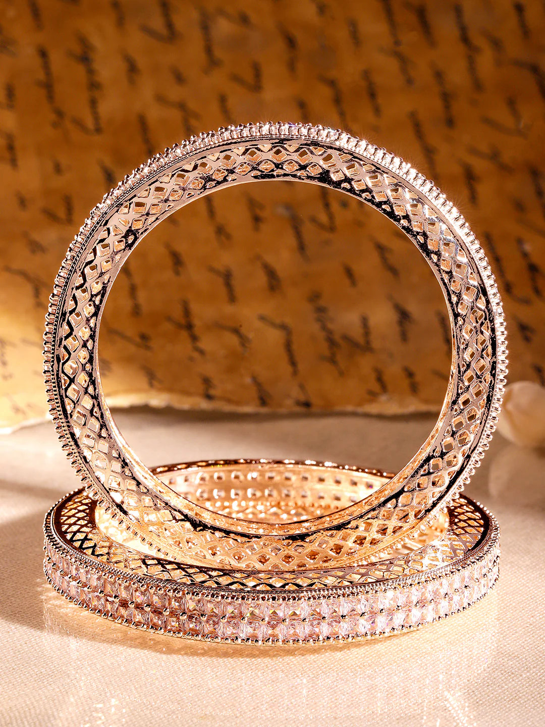 Royal Trinket Rose Gold-Plated Bangles Green Stone