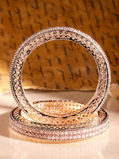 Royal Trinket Rose Gold-Plated Bangles Green Stone