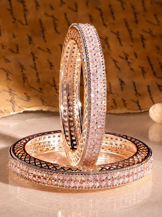 Royal Trinket Rose Gold-Plated Bangles Green Stone