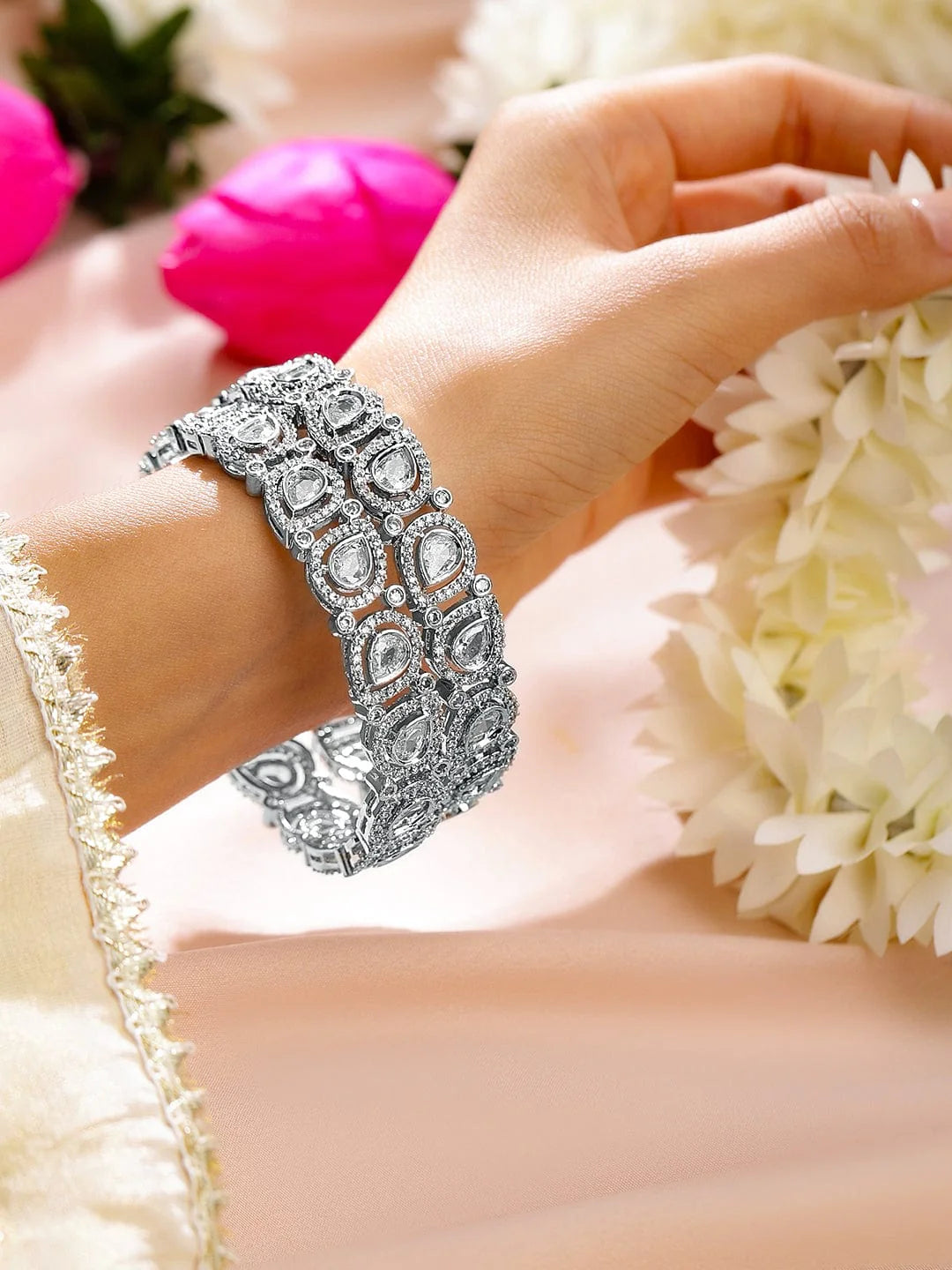 Premium Silver-Plated American Diamond Studded Bracelet